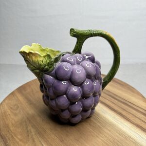Vintage 8" Haldon Group Grapes Cluster Ceramic Pitcher Hand‎ Painted 1982 Used